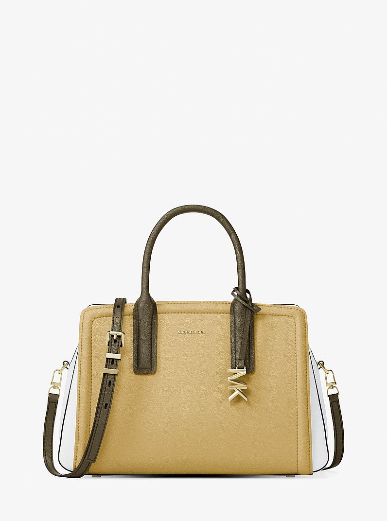 Bolso satchel Laila mediano de piel granulada con bloque de color in [5847] | Michael Kors