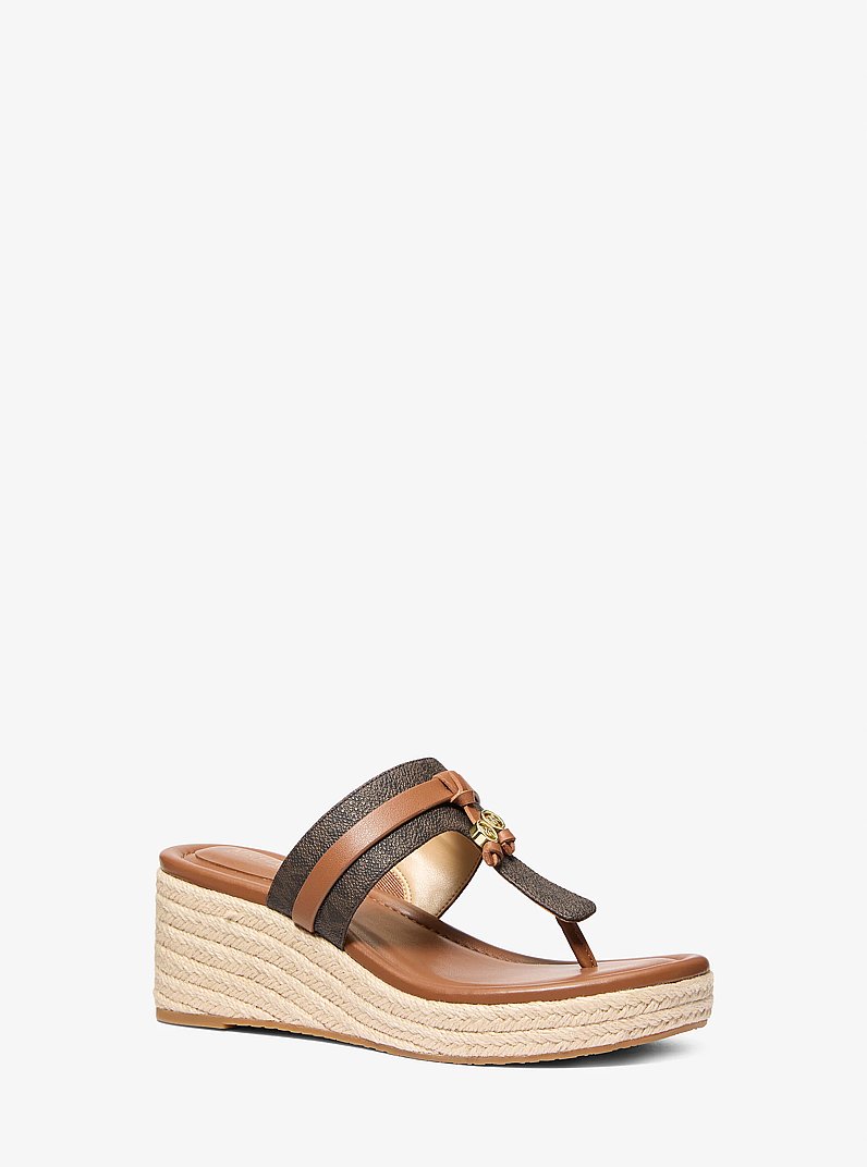 Zoe Signature Logo Wedge Sandal in BROWN | Michael Kors