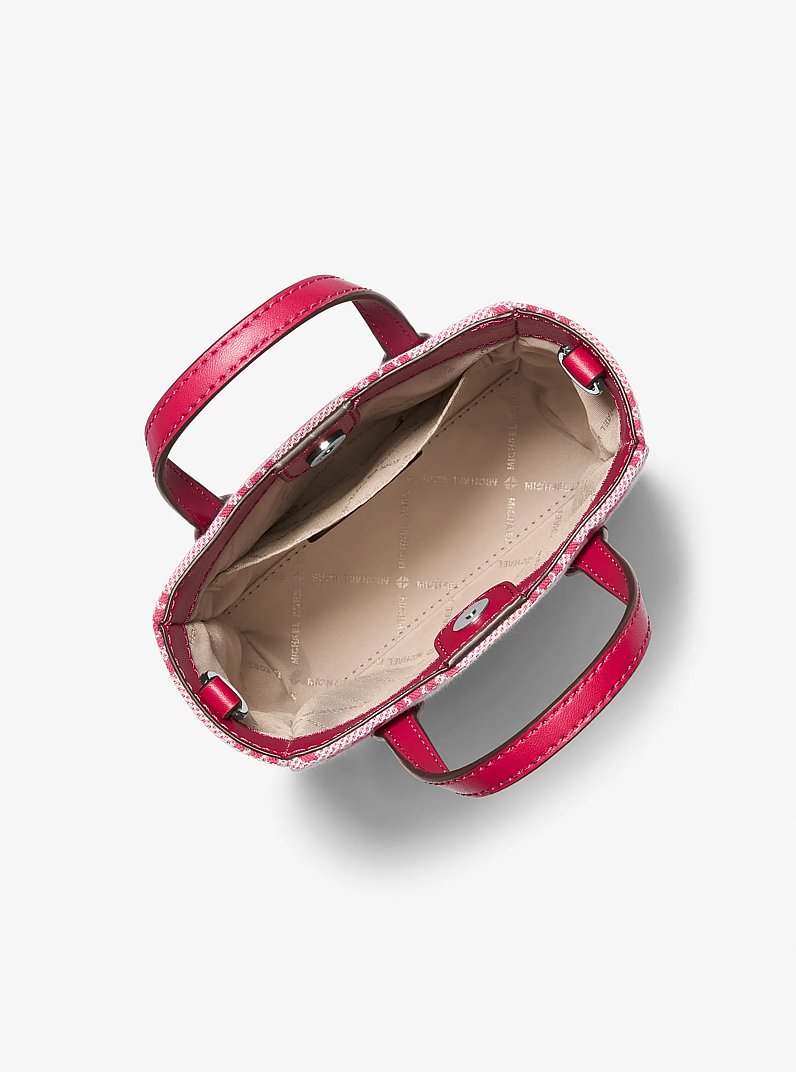 Vincent Extra-Small Logo Jacquard Convertible Tote Bag With Card Case in DK RASPBERRY | Michael Kors