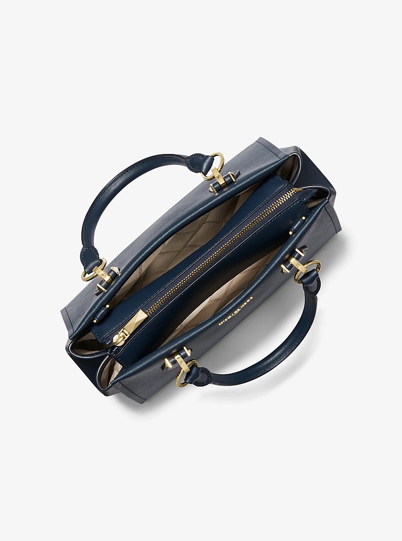 Marilyn Medium Saffiano Leather Satchel in NAVY | Michael Kors