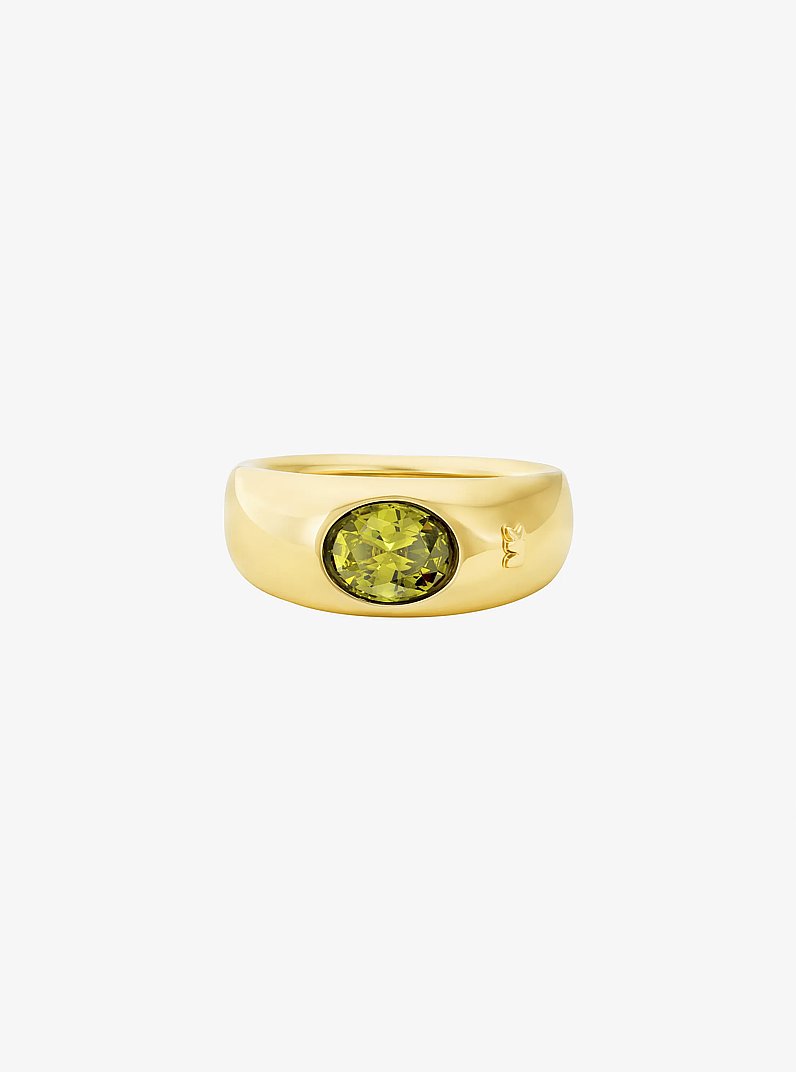 Precious Metal-Plated Cubic Zirconia Signet Ring in GOLD/PERIDOT | Michael Kors