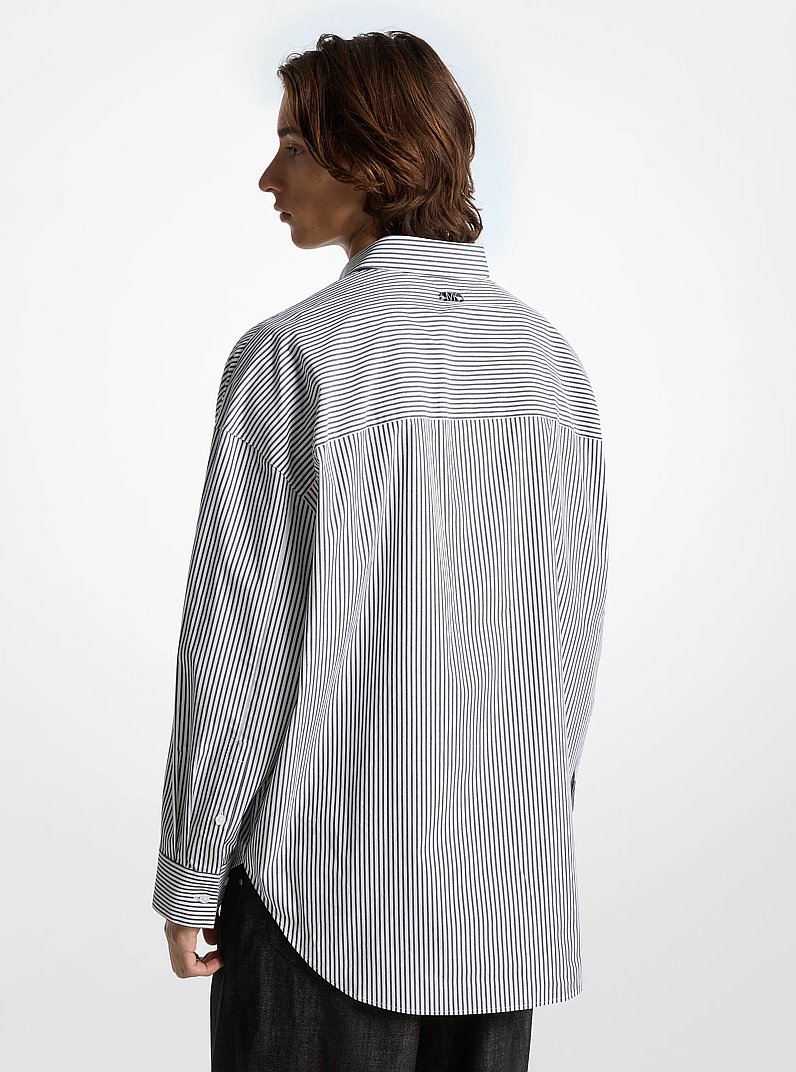 Camicia oversize in popeline di cotone stretch a righe in NERO/BIANCO | Michael Kors