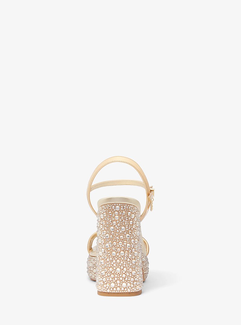 Laci Embellished Metallic Leather Platform Sandal in PALE GOLD | Michael Kors