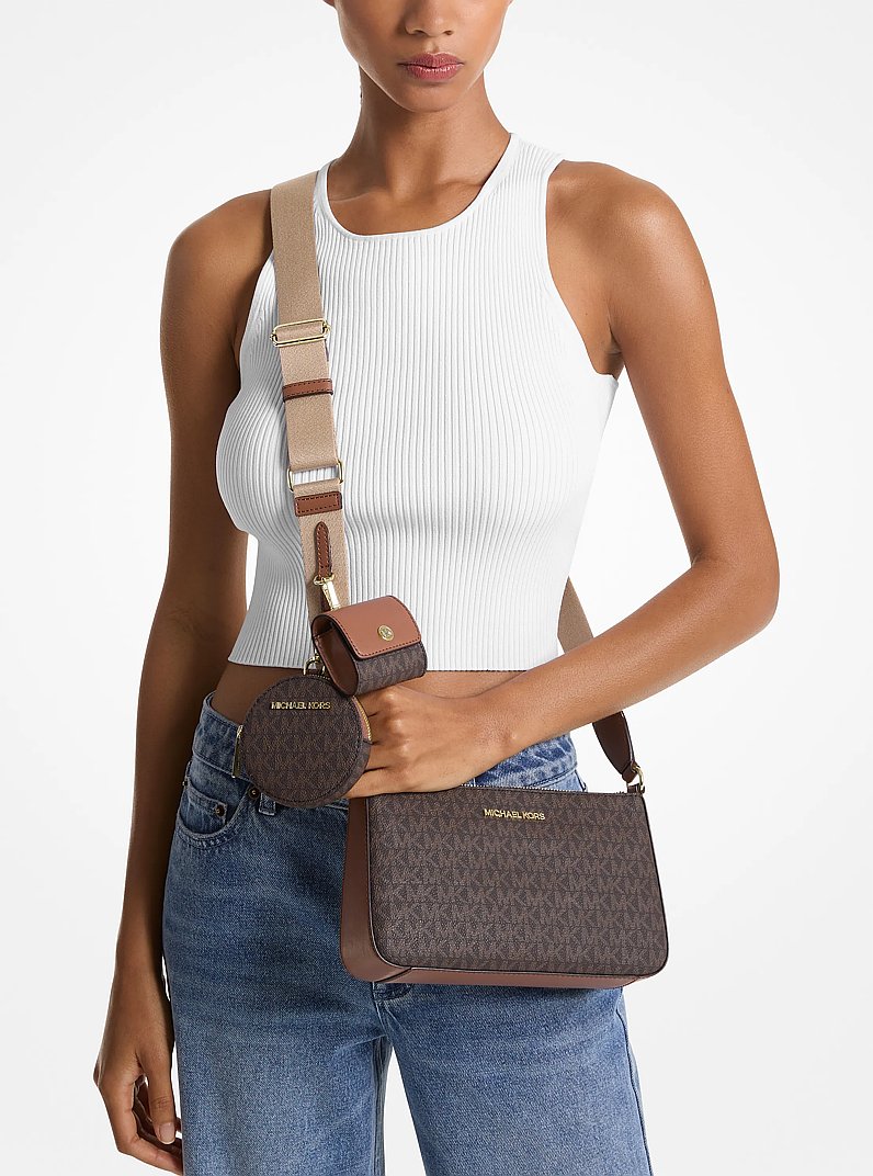 Jet Set Logo Crossbody Bag with Case for Apple Airpods Pro&reg; in BROWN | Michael Kors