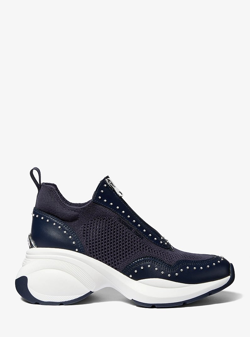 Zuma Studded Mixed-Media Trainer in DRESS BLUES | Michael Kors