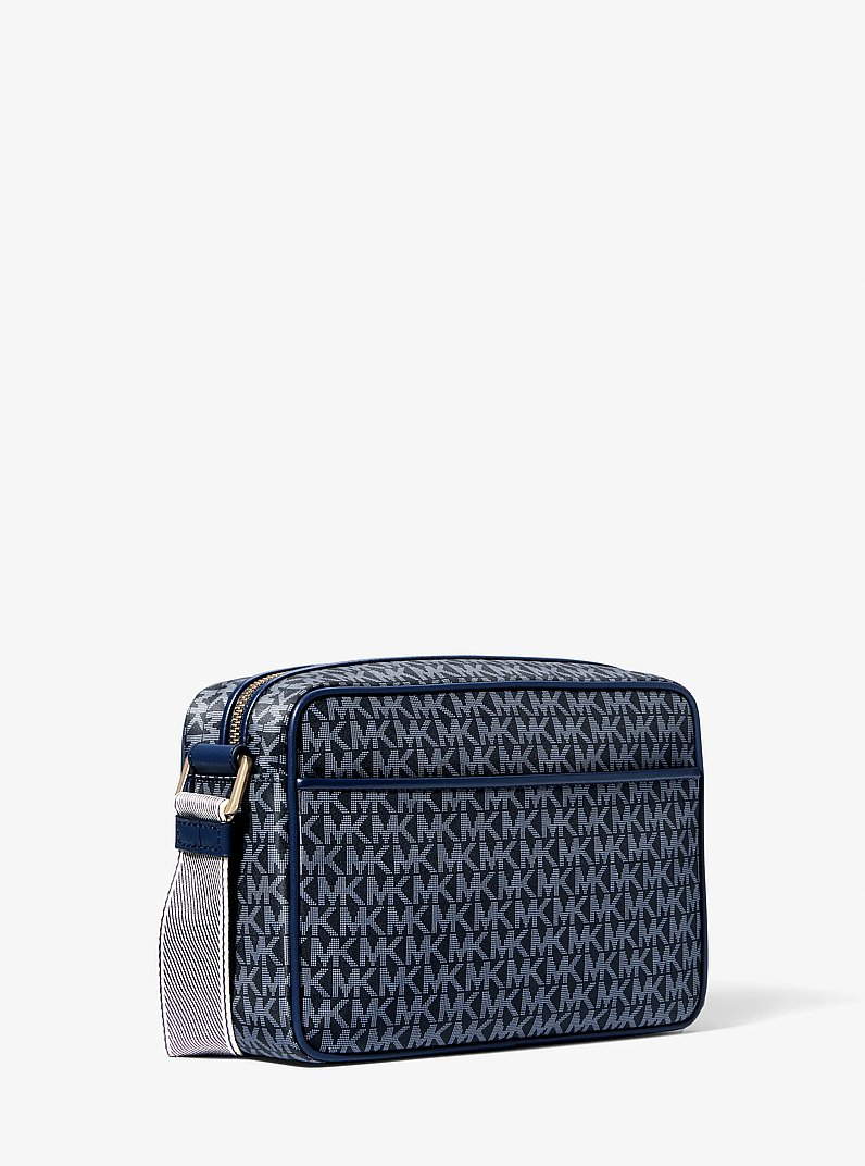 Jet Set Large Signature Logo Print Woven Crossbody Bag in ADMRL/PLBLUE | Michael Kors