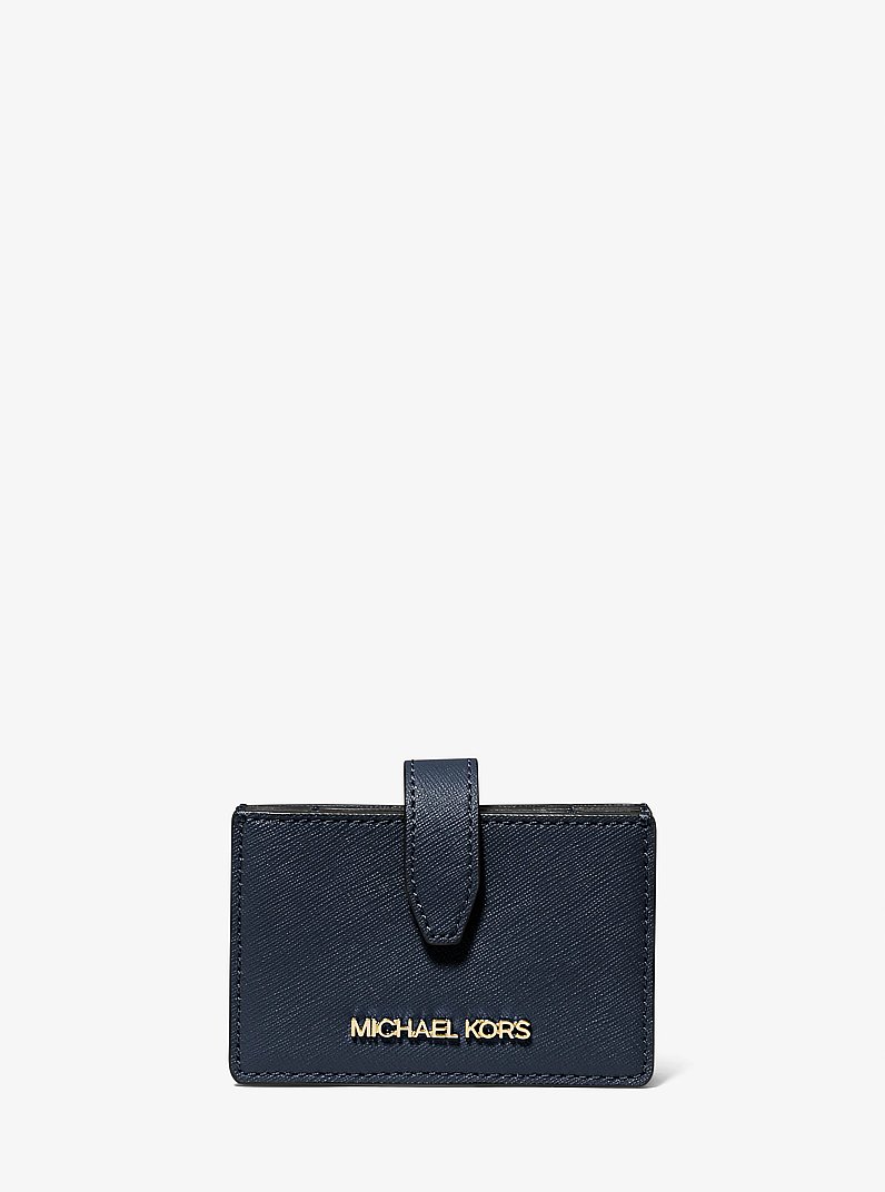 Jet Set Travel Medium Saffiano Leather Accordion Card Case in NAVY | Michael Kors