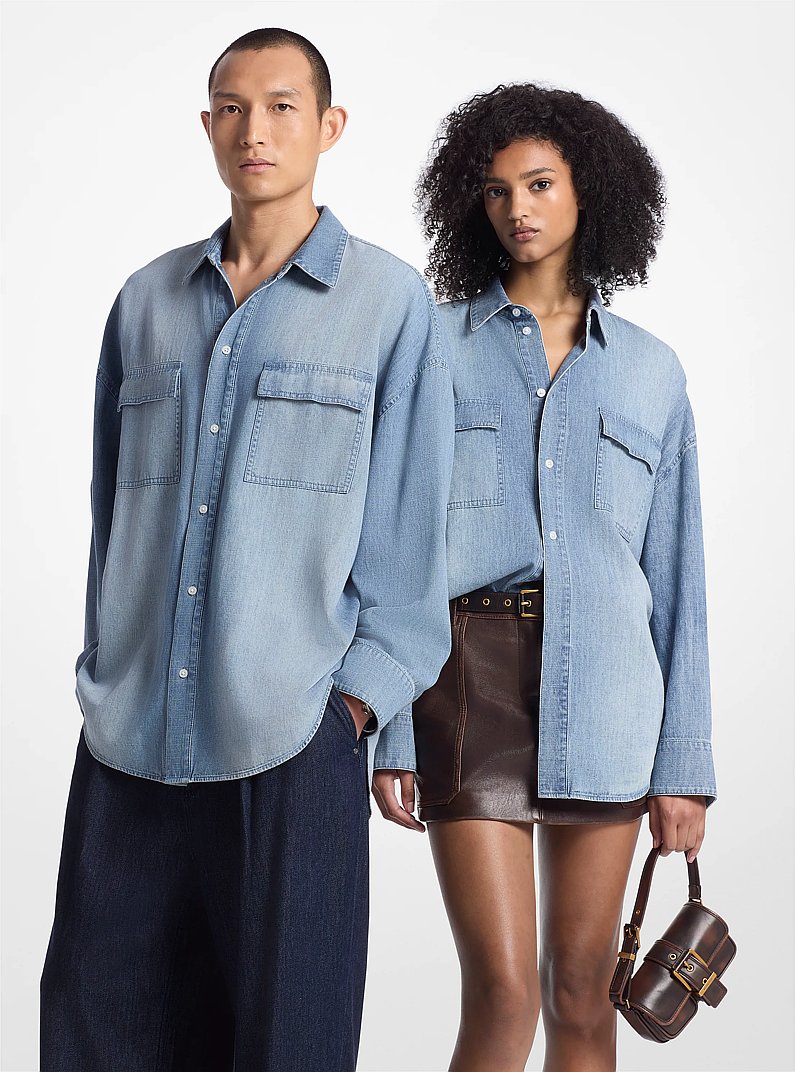 Oversized Chambray Shirt in BLUE VINTAGE WASH | Michael Kors
