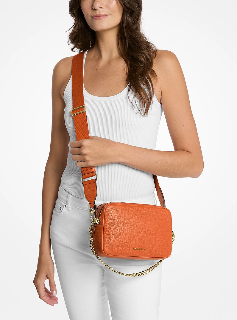 Bryant Medium Pebbled Leather Camera Crossbody Bag in ORANGE PUNCH | Michael Kors