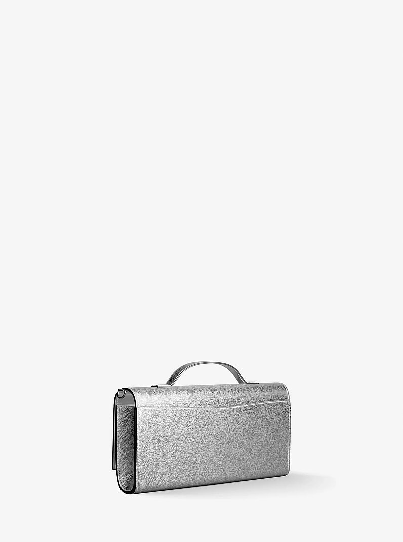 Hamilton Moderne Medium Metallic Leather Convertible Clutch in SILVER | Michael Kors