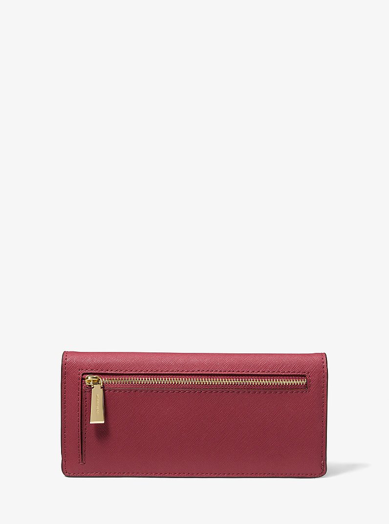 Grand portefeuille Jet Set en cuir Saffiano &agrave; bouton-pression &agrave; l&rsquo;avant in ROUGE PROFOND | Michael Kors