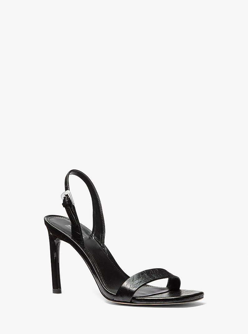 Sandalia Kasia de cuero craquelado in NEGRO | Michael Kors