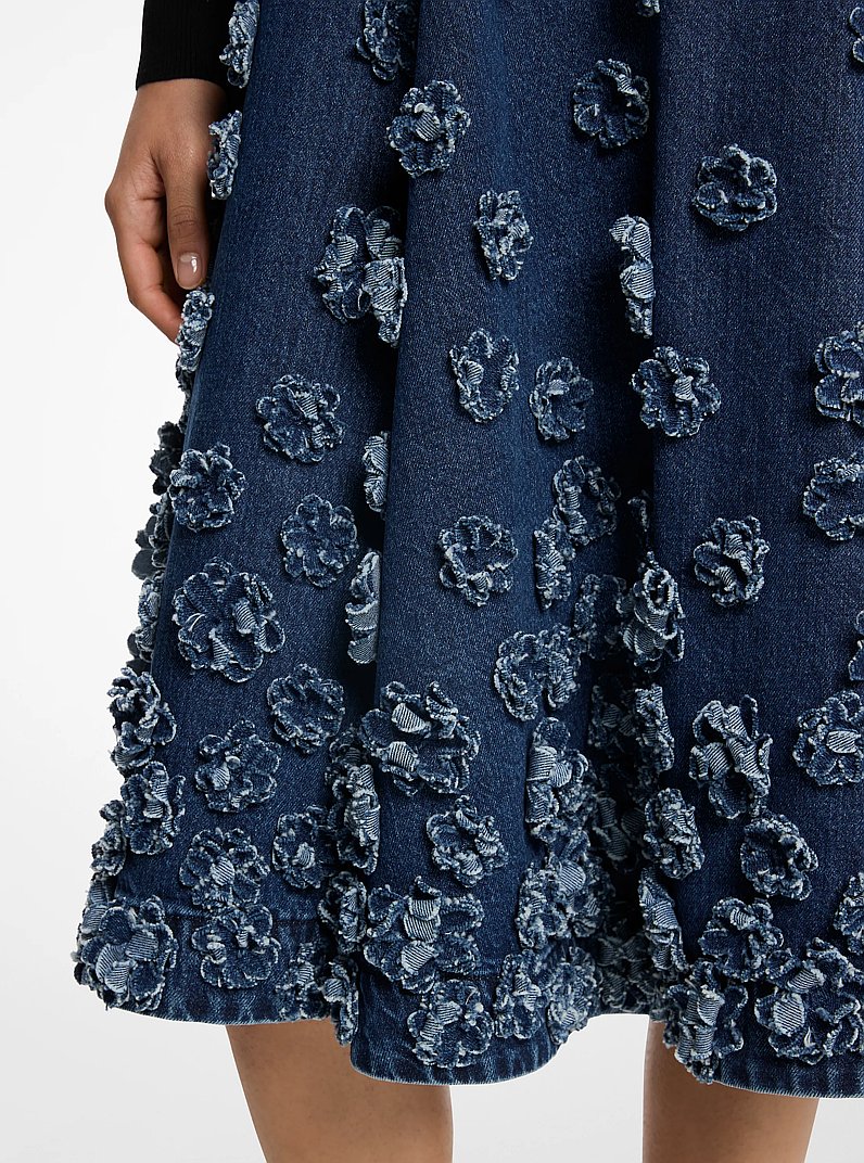 Hand-Embroidered Floral Denim Circle Skirt in LIGHT INDIGO | Michael Kors