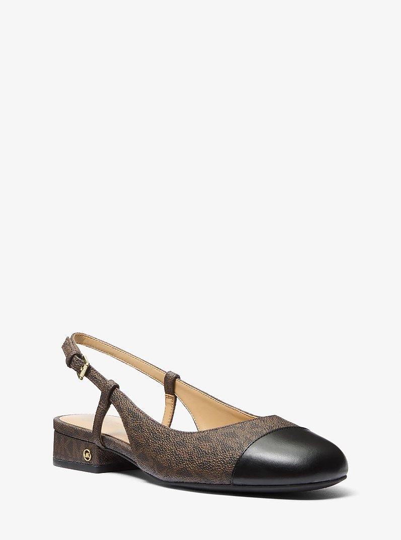 Perla Flex Signature Logo Slingback Flat in BLK/BROWN | Michael Kors