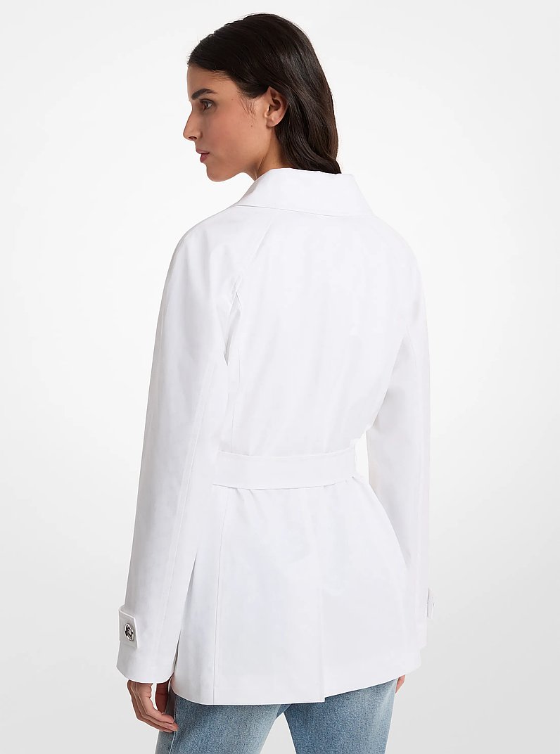 Cropped Logo Print Woven Trench Coat in WHITE | Michael Kors