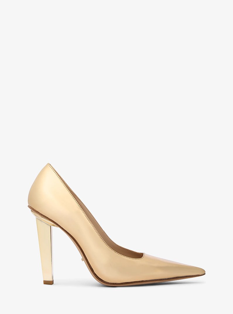 Zapato de tac&oacute;n Halle de cuero metalizado in DORADO P&Aacute;LIDO | Michael Kors