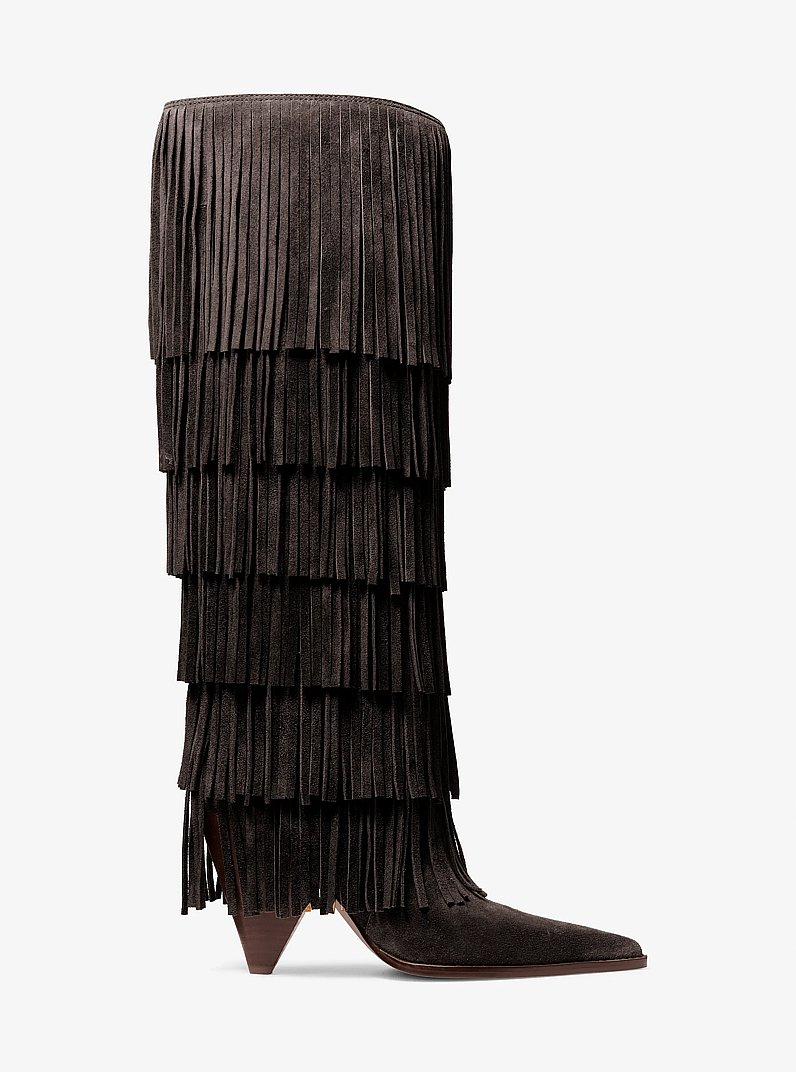 Jayla Fringed Suede Tall Boot in CHOCOLATE | Michael Kors