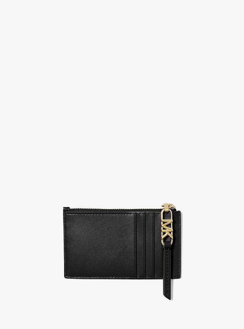 Empire Small Woven Leather Card Case in BLACK | Michael Kors