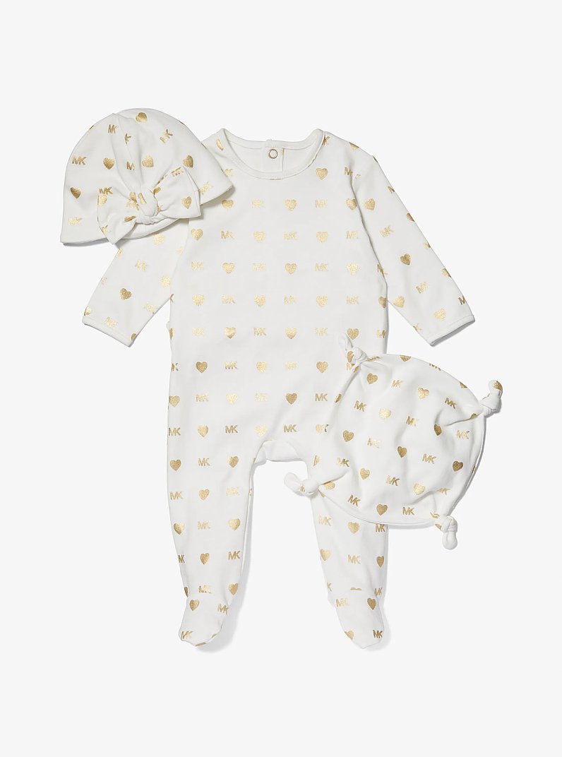 Metallic Logo Cotton Pajama Baby Gift Set in OFF WHITE | Michael Kors