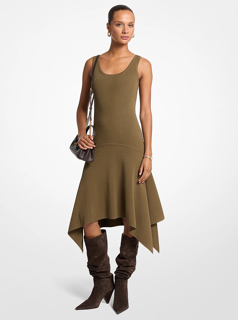 Stretch Knit Sleeveless Handkerchief Dress in DUFFLE | Michael Kors