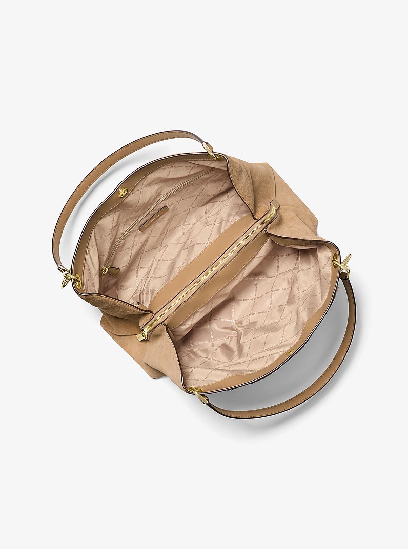 Christina Large Suede Shoulder Bag in CAMEL | Michael Kors