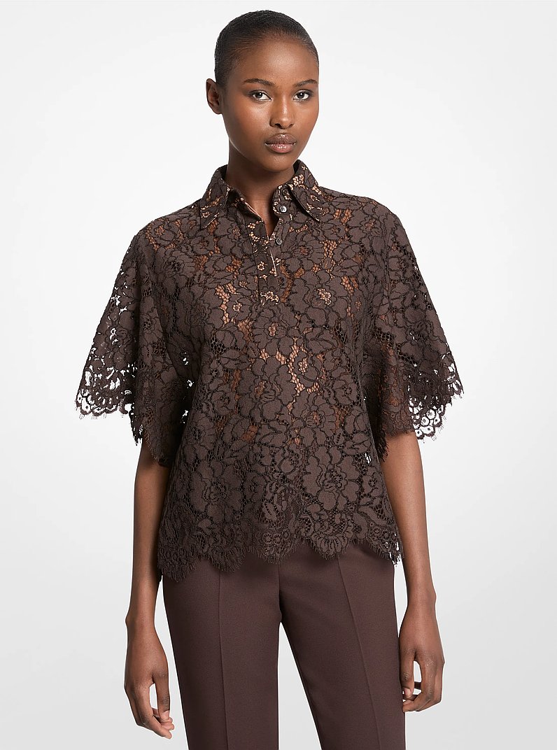 Cotton Blend Floral Lace Shirt in CHOCOLATE | Michael Kors