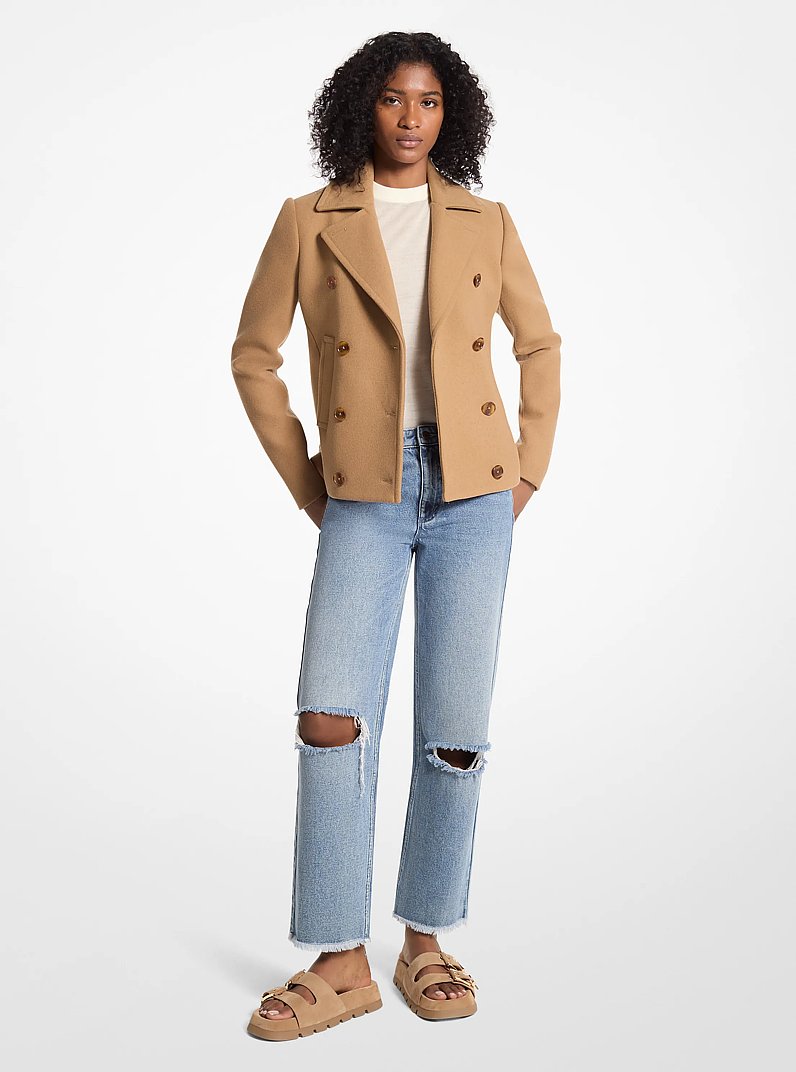 Wool Blend Peacoat in DARK CAMEL | Michael Kors