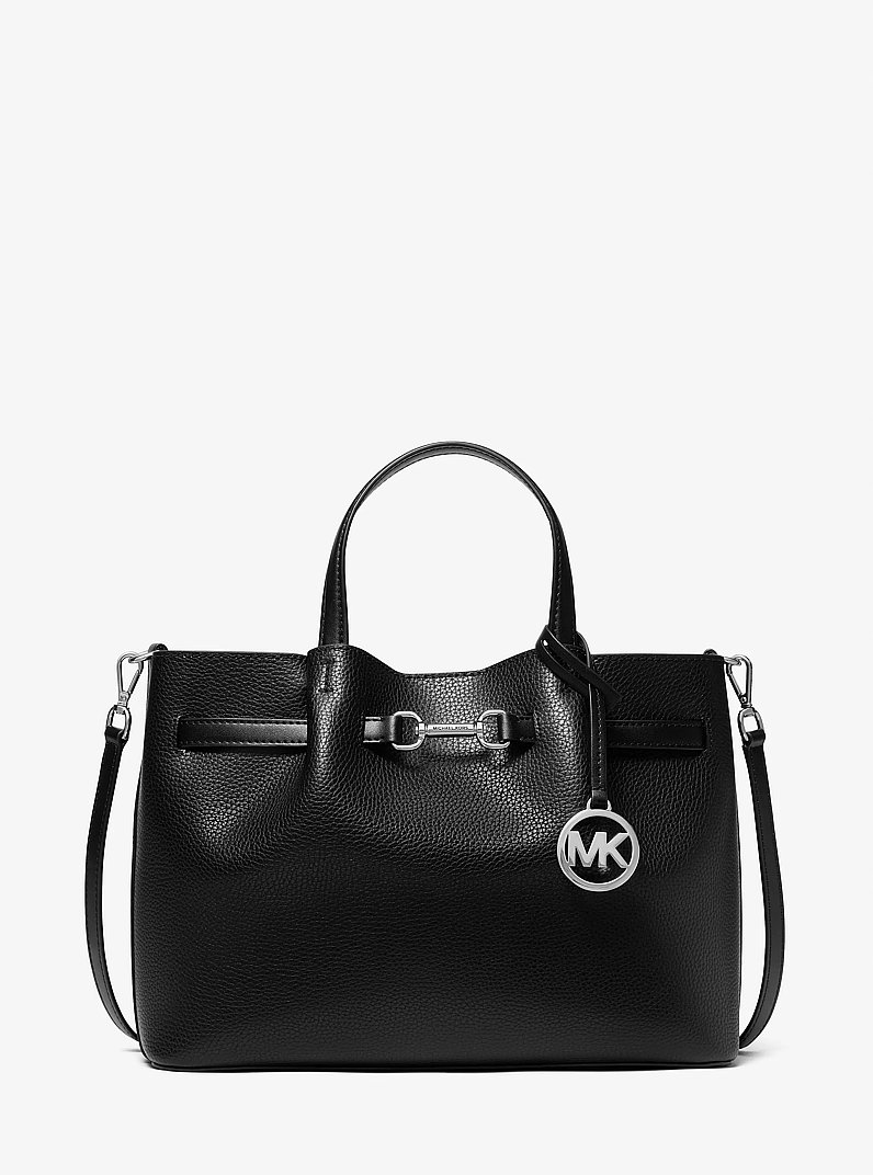 Carson Medium Pebbled Leather Satchel in BLACK | Michael Kors