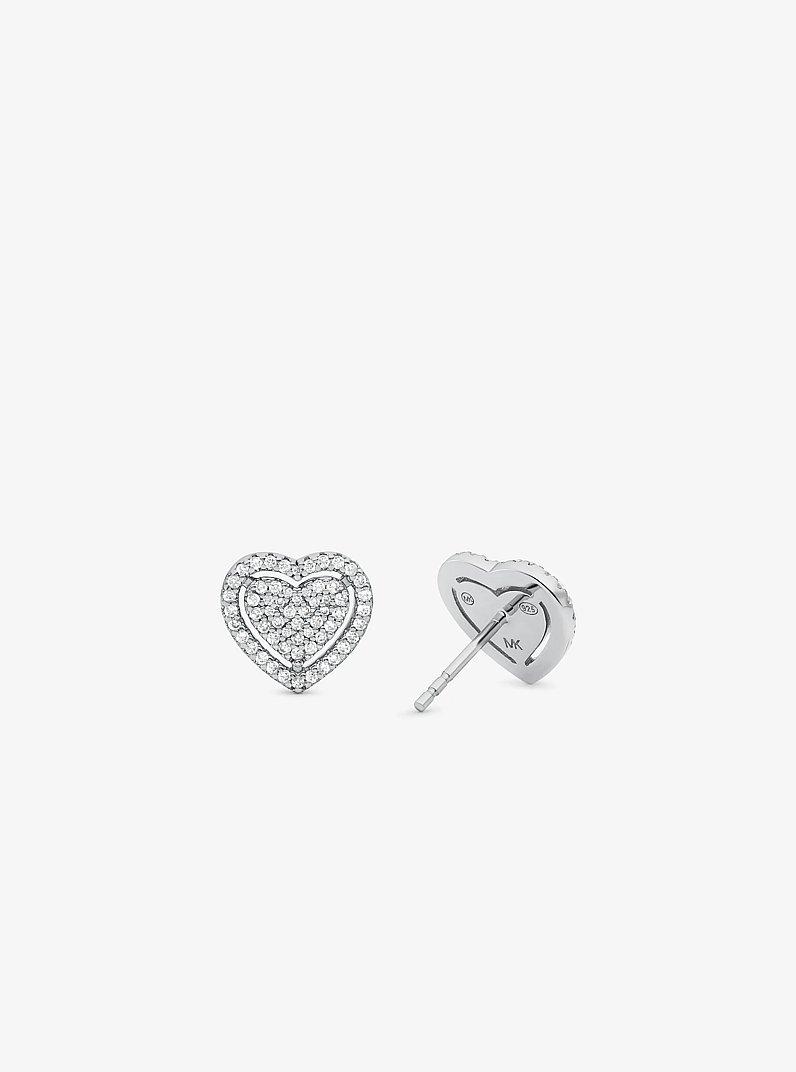 Precious Metal-Plated Sterling Silver Pav&eacute; Heart Earrings in SILVER | Michael Kors