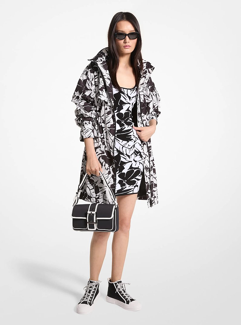 Palm Print Woven Anorak in BLACK/WHITE | Michael Kors