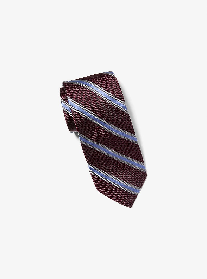 Striped Silk Tie in BURGUNDY | Michael Kors