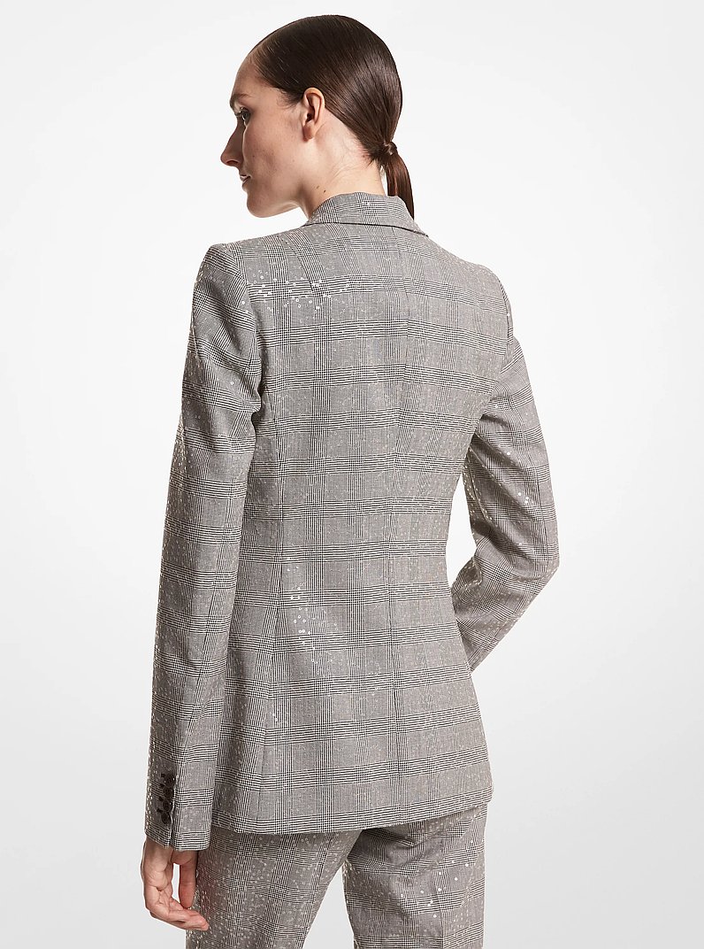 Georgina Embroidered Glen Plaid Stretch Wool Blazer in BLACK/WHITE | Michael Kors