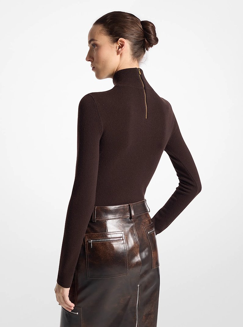 Stretch Cashmere Turtleneck Bodysuit in CHOCOLATE | Michael Kors