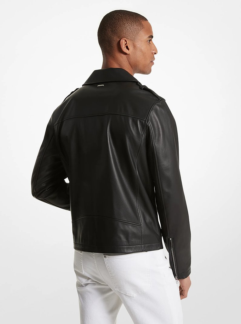 Leather Moto Jacket in BLACK | Michael Kors