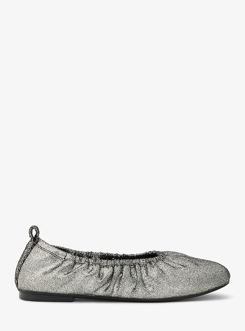 Bri Ruched Metallic Leather Ballet Flat in SILVER | Michael Kors