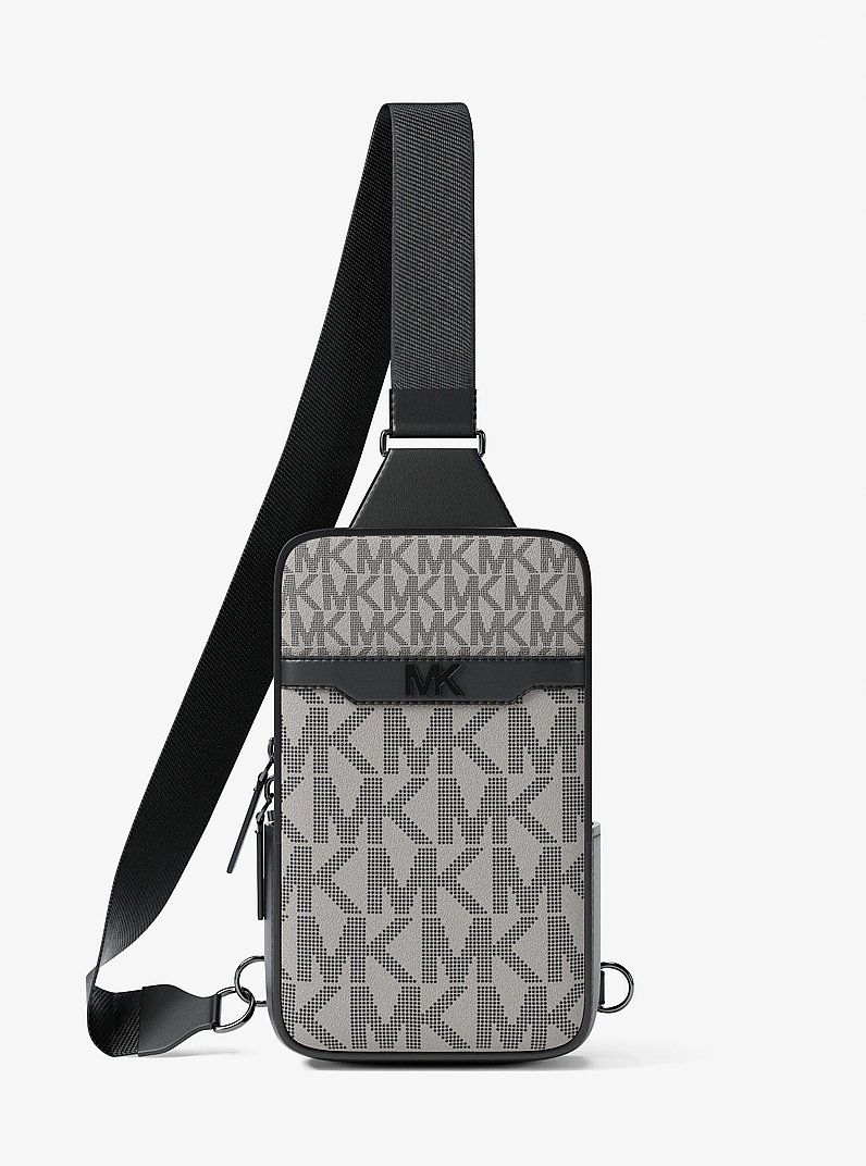 Cooper Small Signature Logo Sling Pack in PG/BLK MUL | Michael Kors
