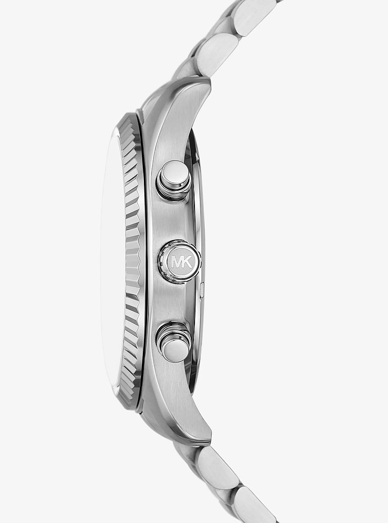 Oversized Lexington Silver-Tone Watch and Crocodile-Embossed Leather Card Case Gift Set in SILVER | Michael Kors