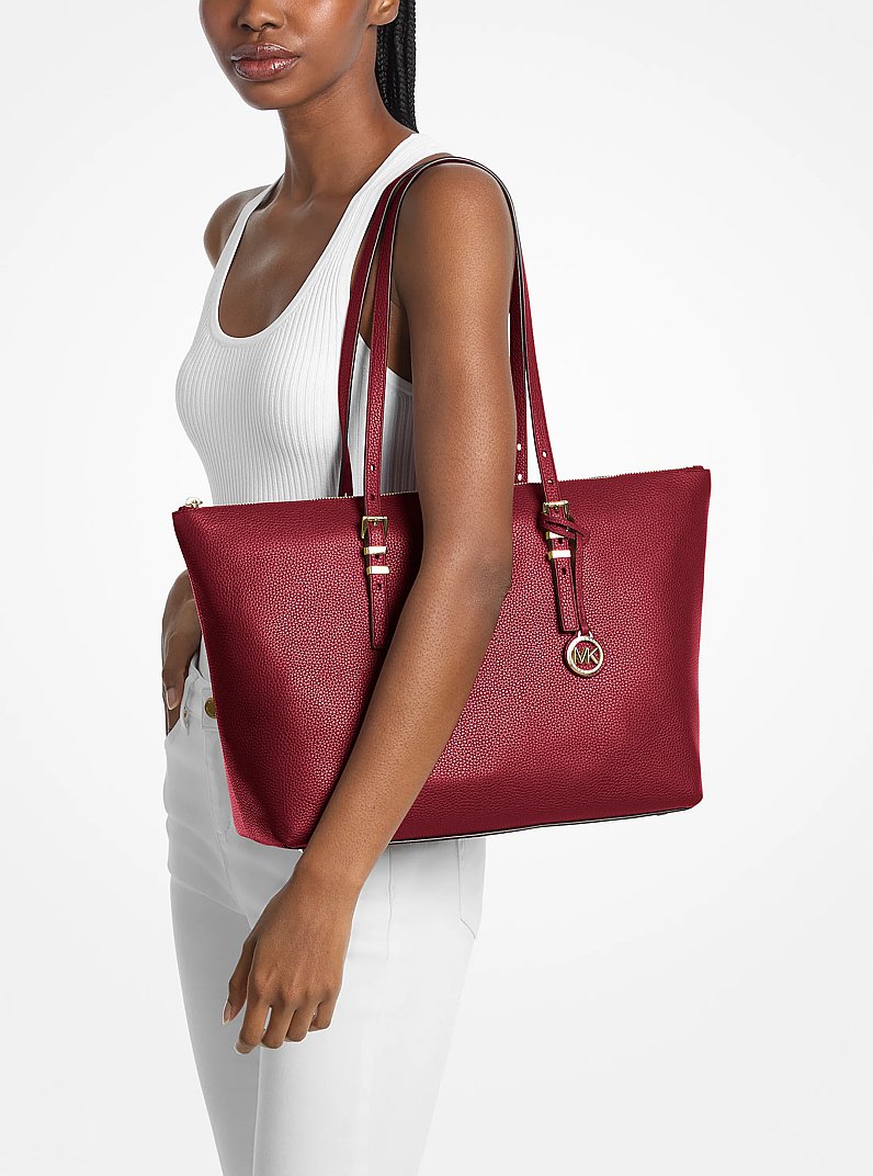 Quinn Large Pebbled Leather Tote Bag in DEEP RED | Michael Kors