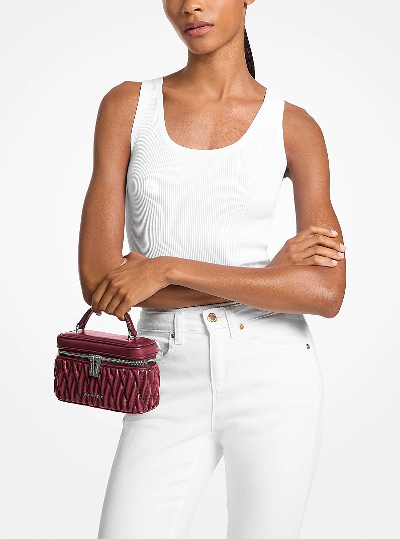 Vivi Small Matelass&eacute; Burnished Vanity Crossbody Bag in BORDEAUX | Michael Kors