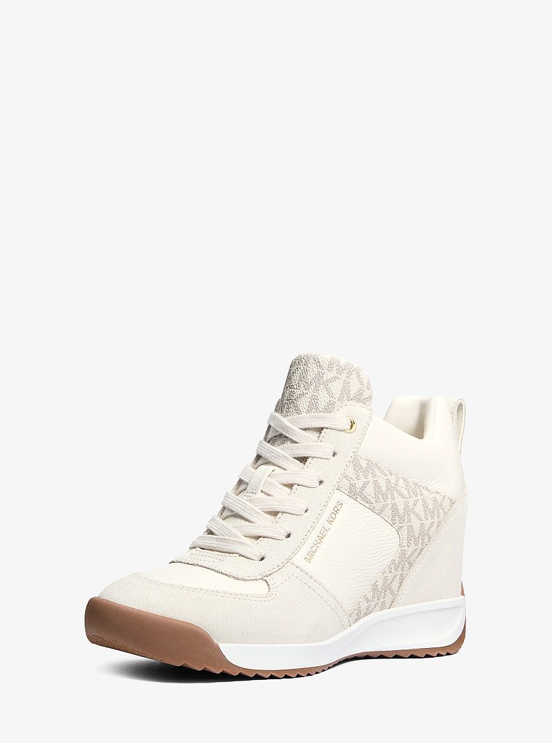 Nikko S2 Suede and Leather Wedge Trainer in VANILLA | Michael Kors