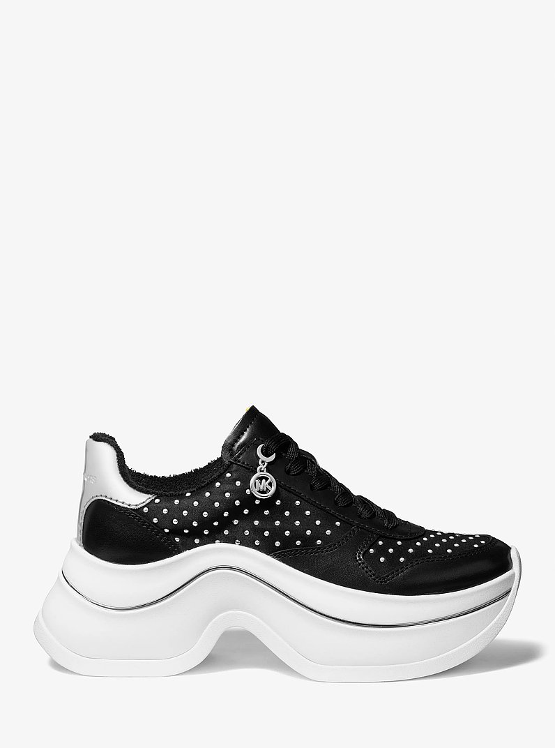 Arla Studded Leather Trainer in BLACK | Michael Kors
