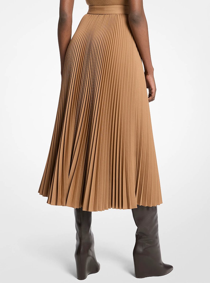 Wool Gabardine Pleated Skirt in CARAMEL | Michael Kors