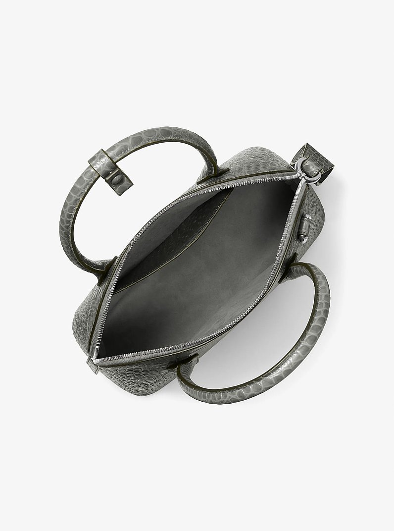 Kaitlin Medium Crocodile Embossed Leather Dome Satchel in PEWTER | Michael Kors