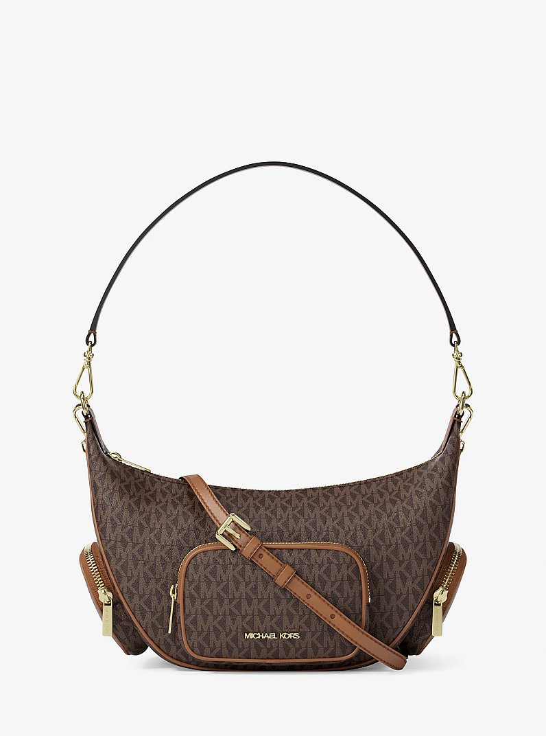 Merritt Medium Signature Logo Convertible Shoulder Bag in BROWN | Michael Kors