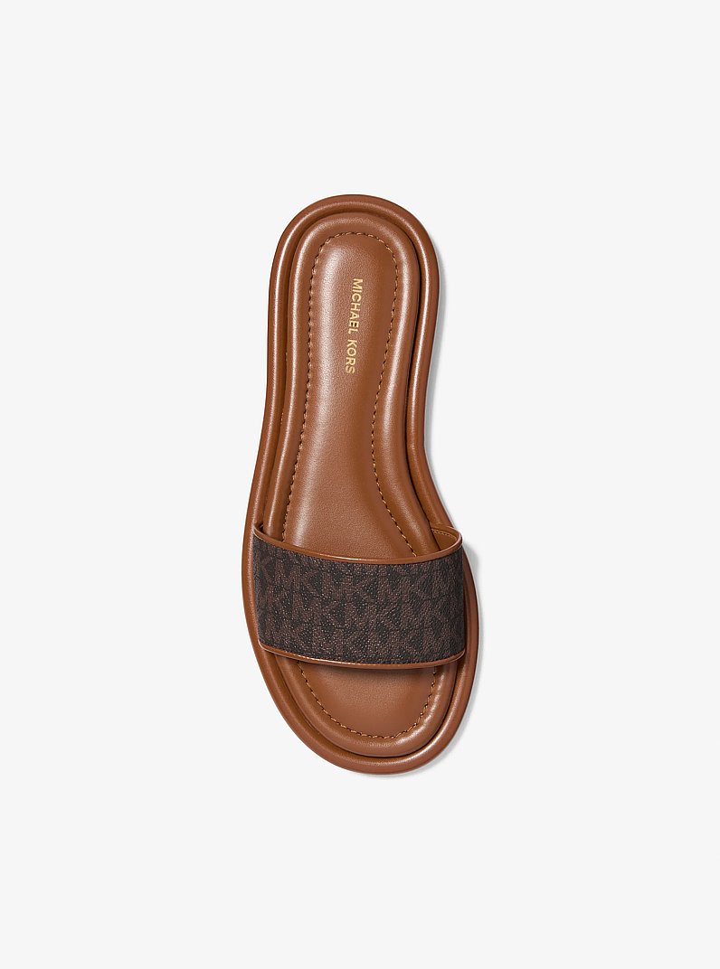 Dana Signature Logo Slide Sandal in BROWN | Michael Kors