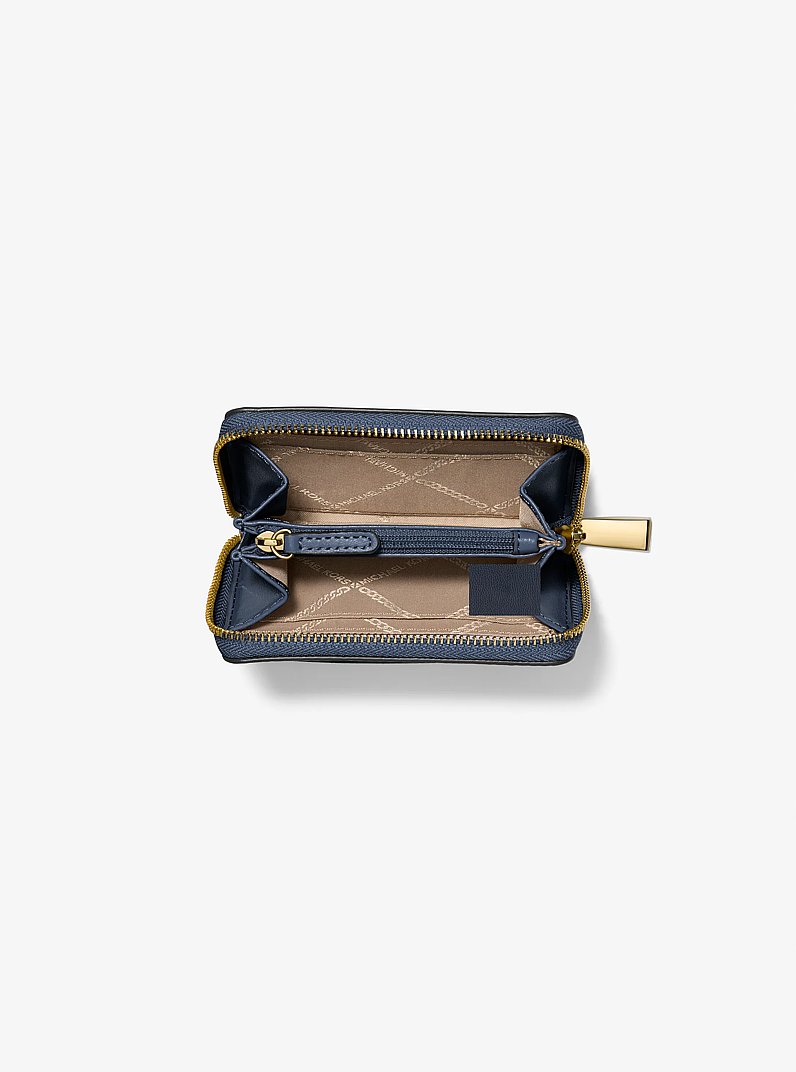 Petit porte-cartes enti&egrave;rement zipp&eacute; Jet Set en cuir grain&eacute; in BLEU MARINE | Michael Kors