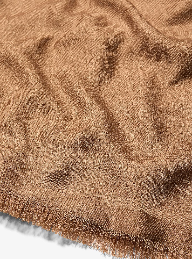 Logo Jacquard Silk Scarf in CAMEL | Michael Kors