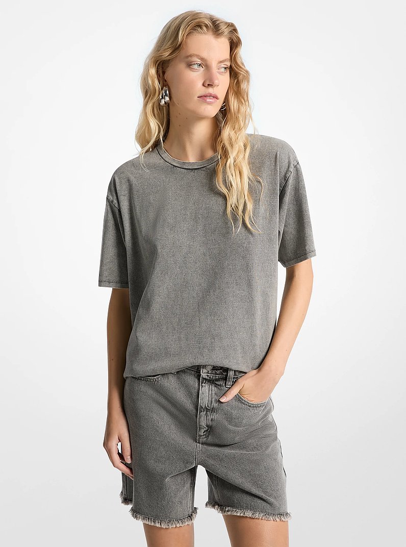 T-Shirt aus Baumwoll-Jersey mit Wascheffekt in BETONW&Auml;SCHE | Michael Kors