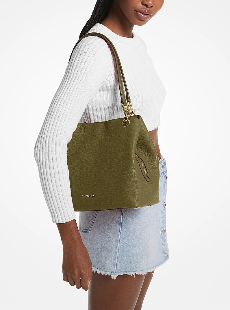 Kensington Large Pebbled Leather Tote Bag in SAFARI GREEN | Michael Kors