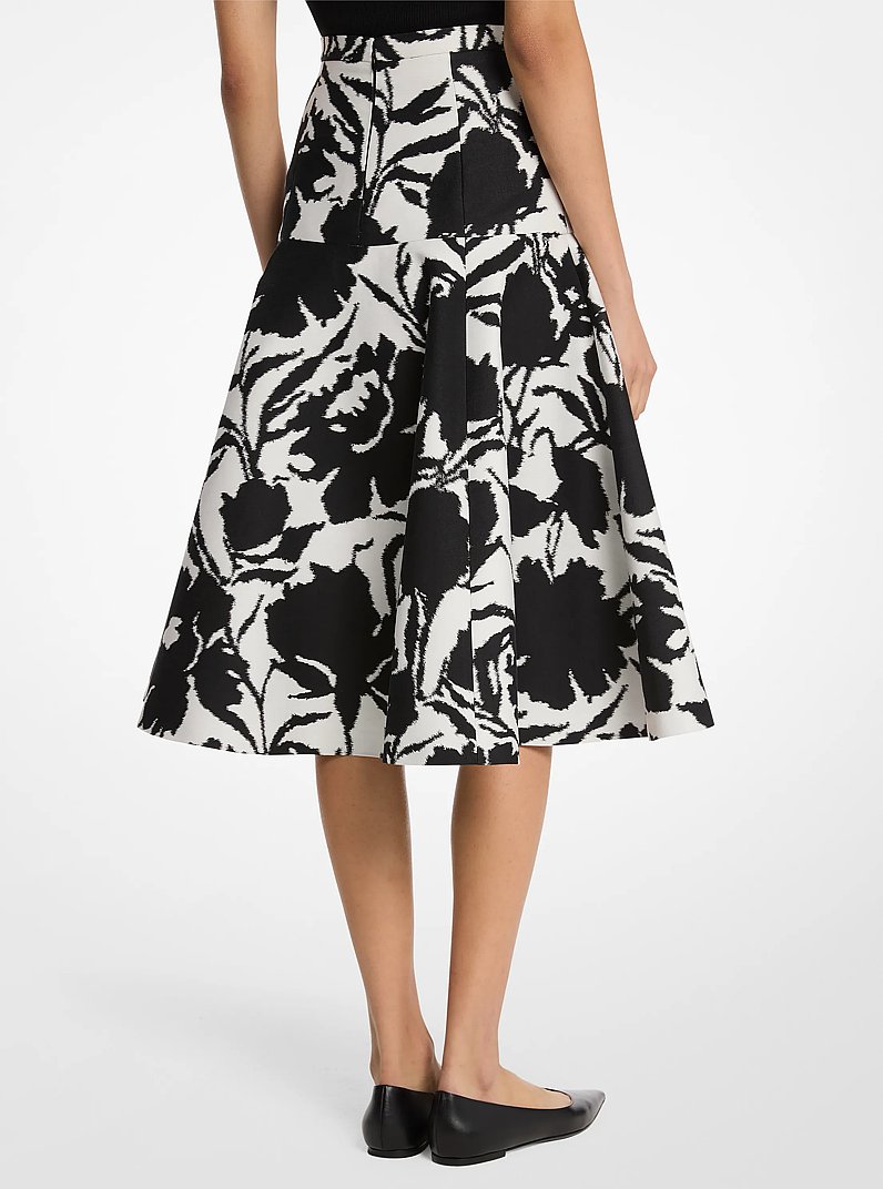 Saia rodada em jacquard matizado de seda e algod&atilde;o floral in PRETO/BRANCO INTENSO | Michael Kors